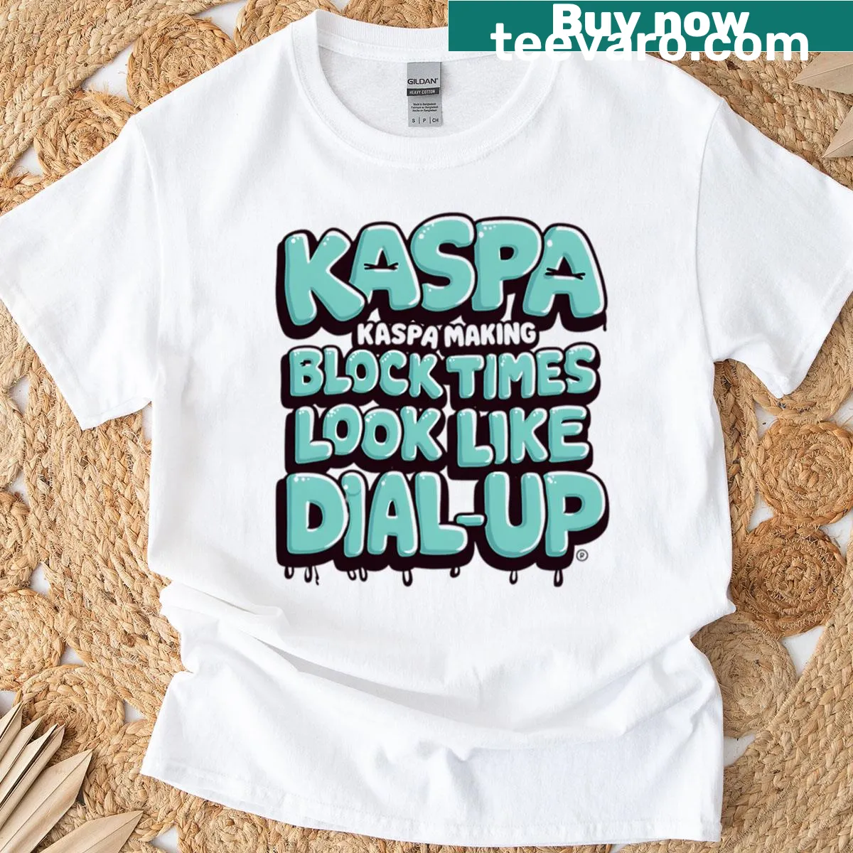 Oversized t-shirt with text: No Insiders No ICO Just Kaspa — on a men's t-shirt