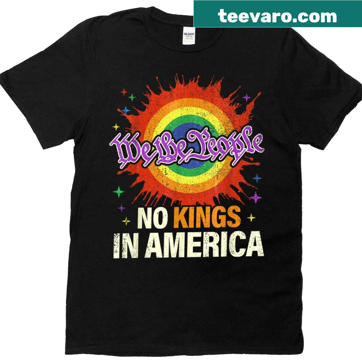 Vintage distressed t-shirt with 'We The People' text promoting democracy. — on a men's t-shirt