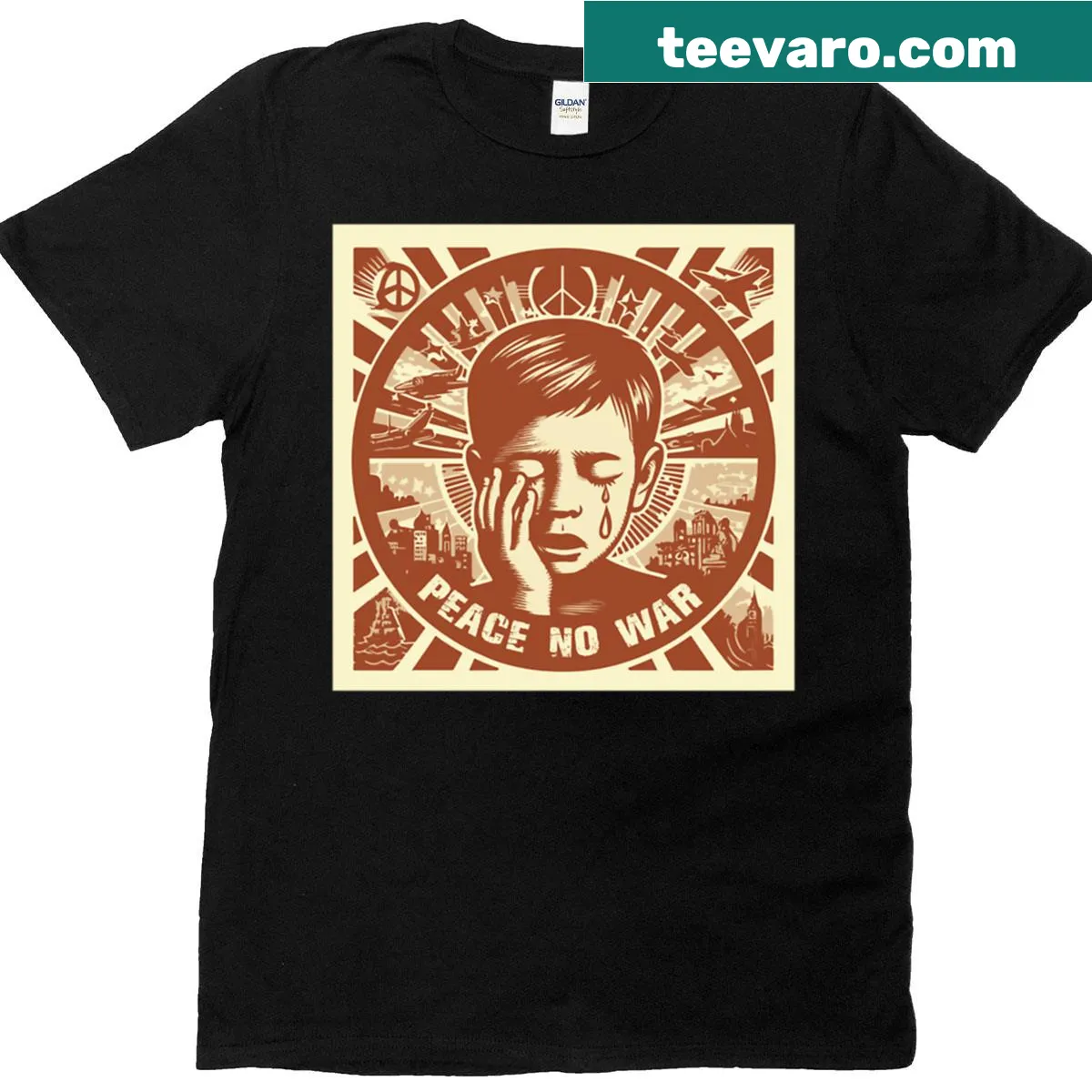 Peace-themed T-shirt with a powerful message in typography — on a men's t-shirt