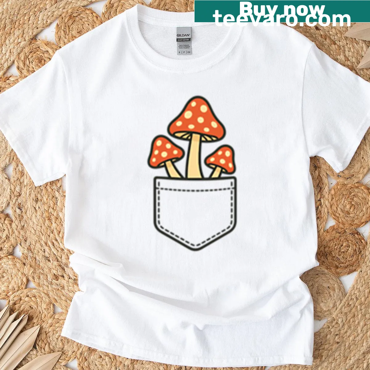 Illustration of various cute mushrooms on a psychedelic background. — on a men's t-shirt