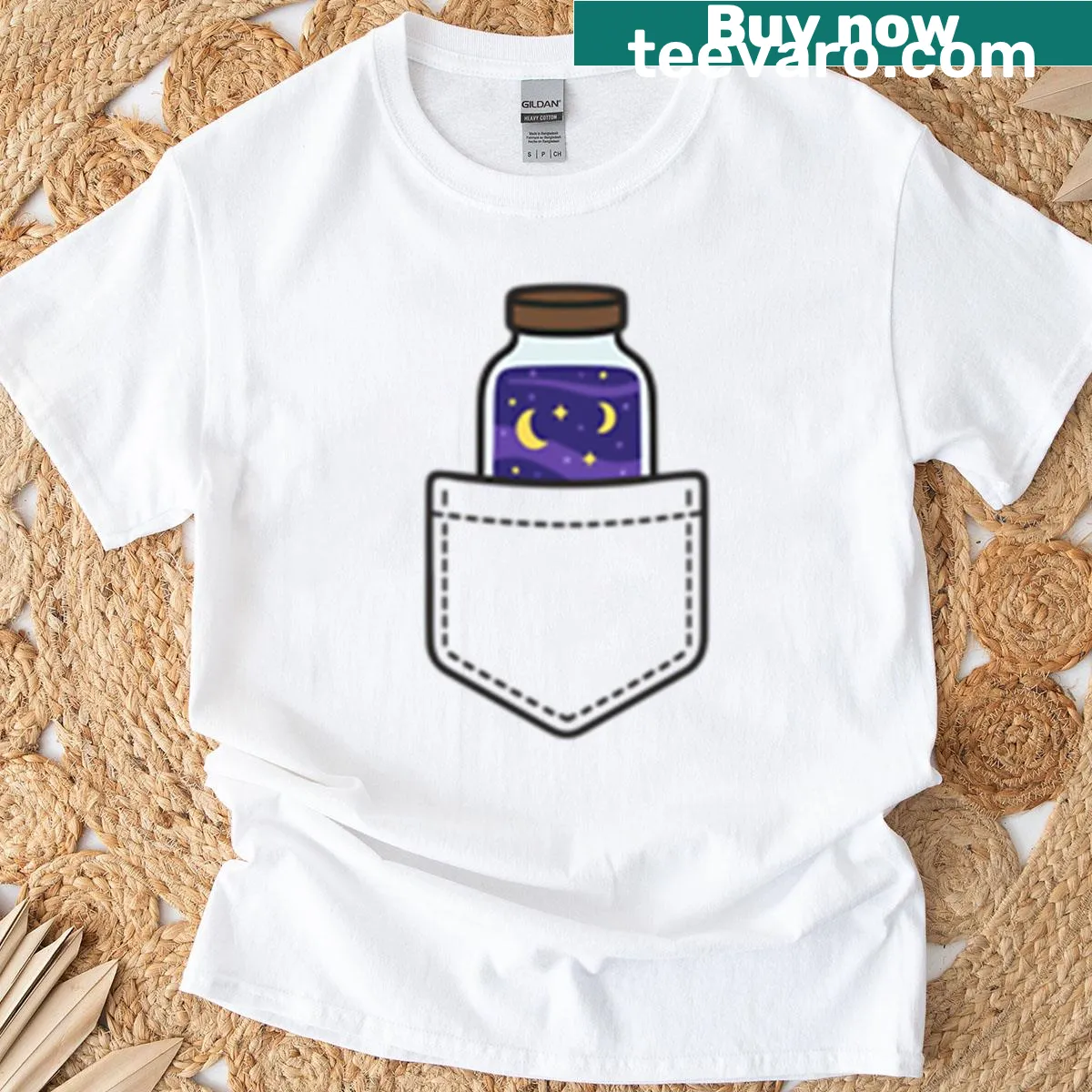 Illustration of a night sky in a jar on a t-shirt — on a men's t-shirt
