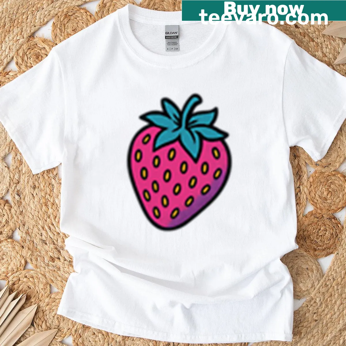 Retro pop art depiction of a strawberry on a t-shirt — on a men's t-shirt