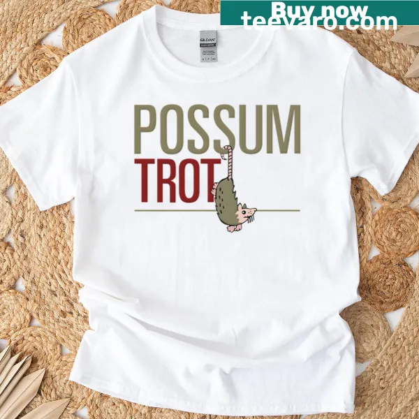 Illustration of a trotting possum on a casual T-shirt.