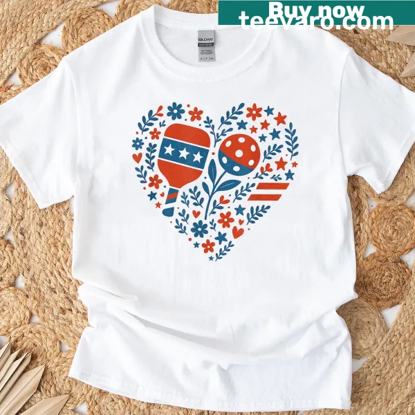 Heart-themed pickleball t-shirt for women