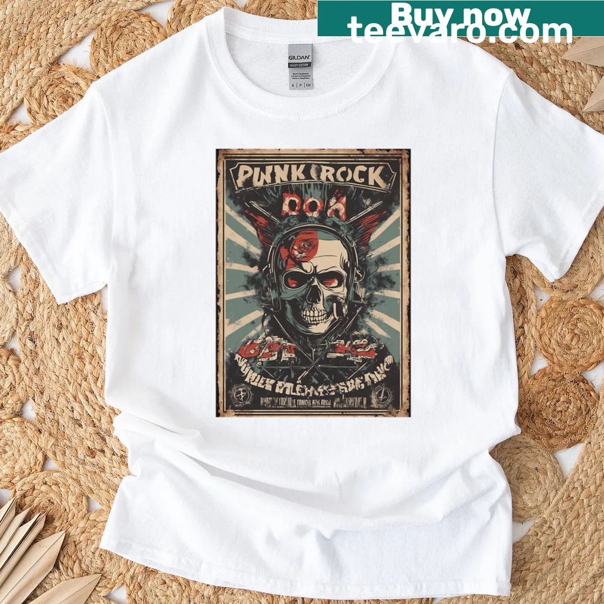 Edgy graphic inspired by punk rock concert posters on a t-shirt — on a men's t-shirt