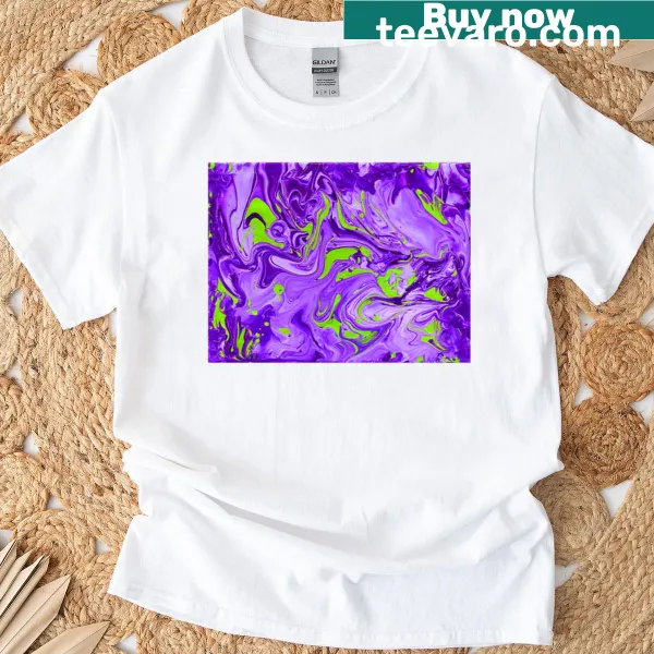 Abstract acrylic painted design on Purple and Lime Green Swirl T-shirt