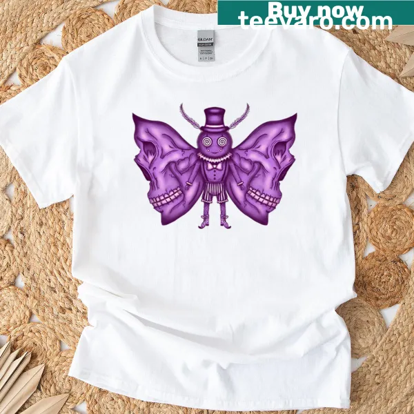Illustration of a circus-themed skull moth on T-shirt