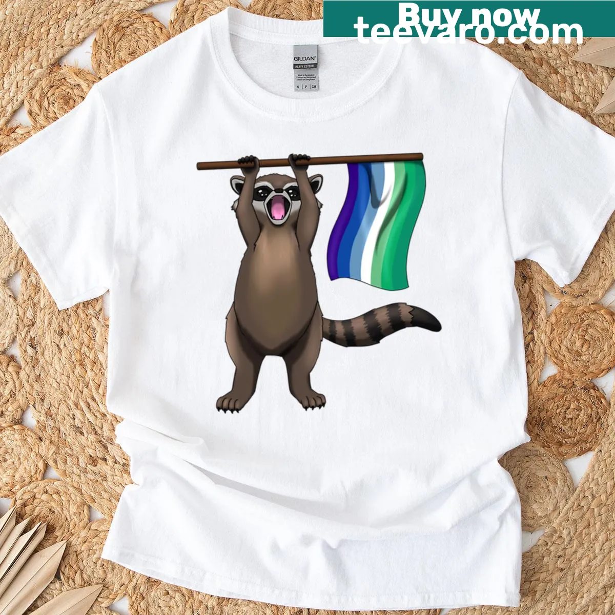 Cheerful raccoon graphic with 'Pride Thief' text celebrating MLM pride — on a men's t-shirt