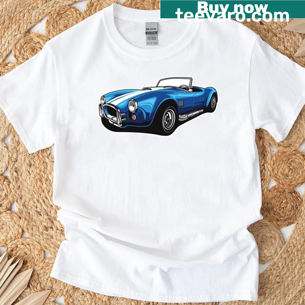 Vintage-style T-shirt featuring a retro 60s American roadster graphic — on a men's t-shirt