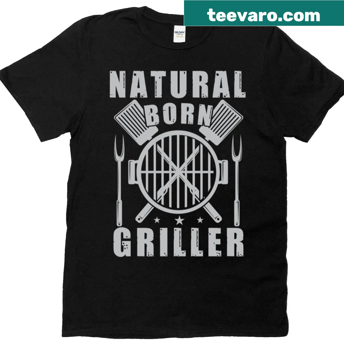 Vintage Natural Born Griller Dad t-shirt with distressed design — on a men's t-shirt