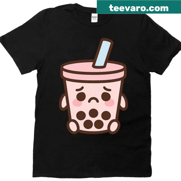 Oversized T-shirt featuring a cute sad boba tea graphic