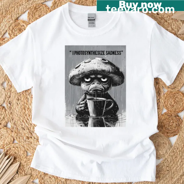 Minimalist mushroom graphic design on a t-shirt