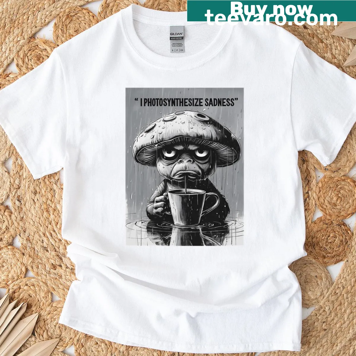 Minimalist mushroom graphic design on a t-shirt — on a men's t-shirt