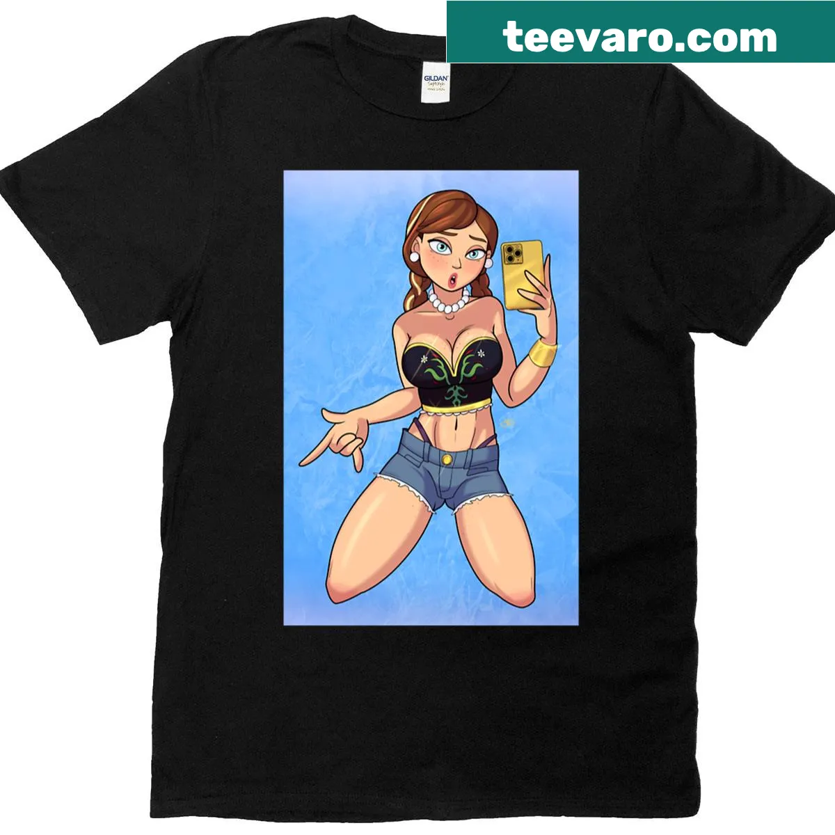 T-shirt featuring an illustration of Anna from Arendelle — on a men's t-shirt