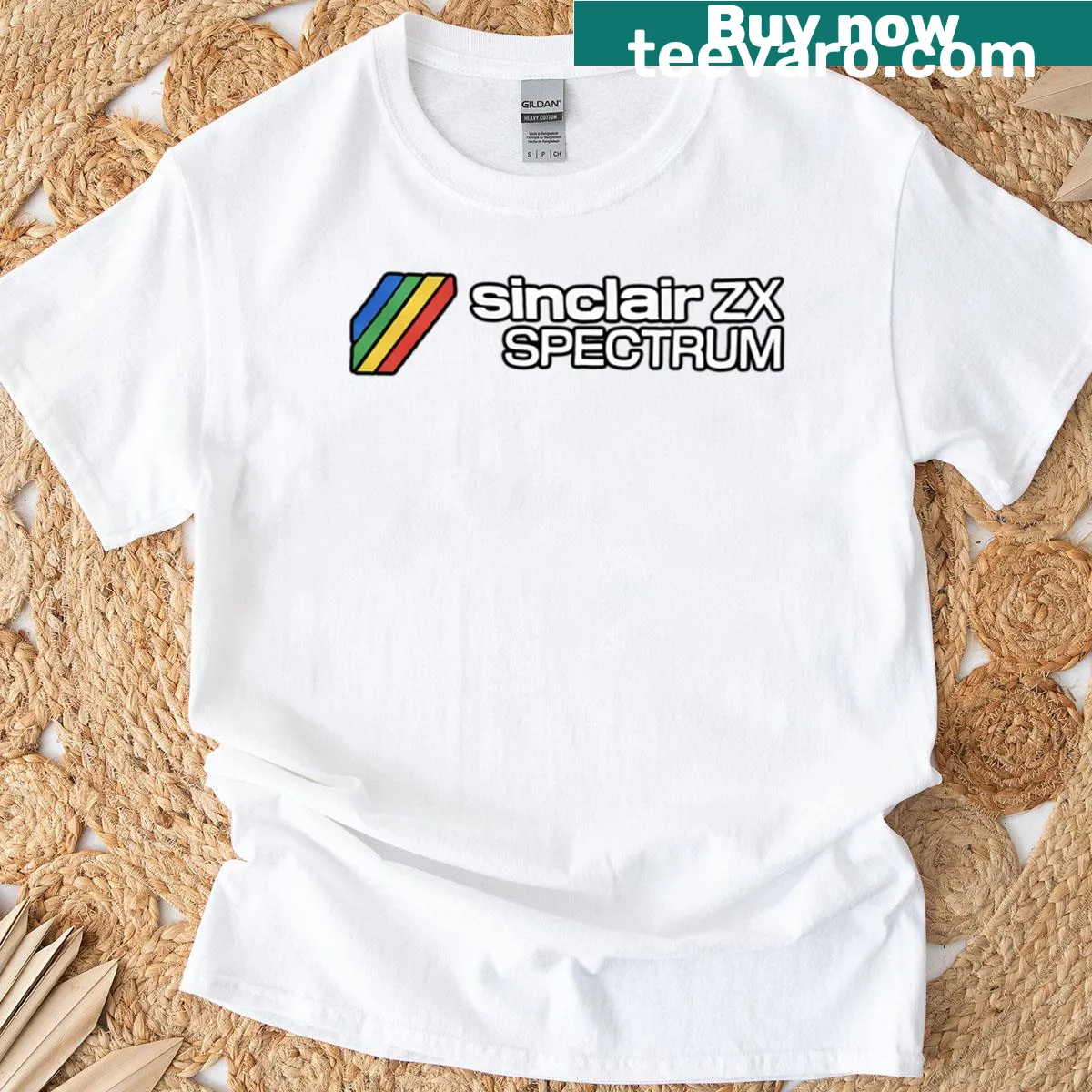 Retro Sinclair ZX Spectrum logo printed on an oversized T-shirt — on a men's t-shirt