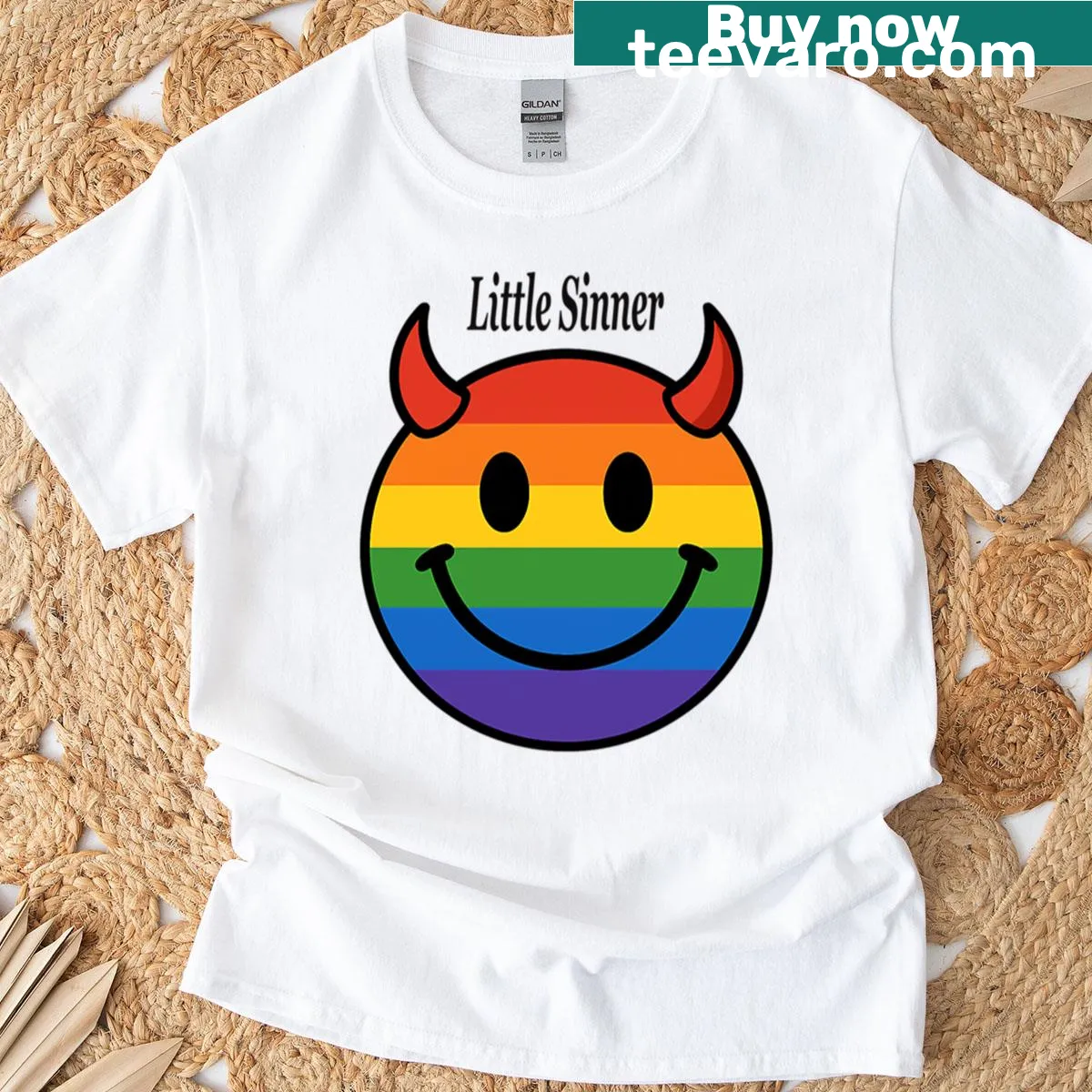 Oversized T-shirt with a smiley face design illustrating humor and mischief — on a men's t-shirt
