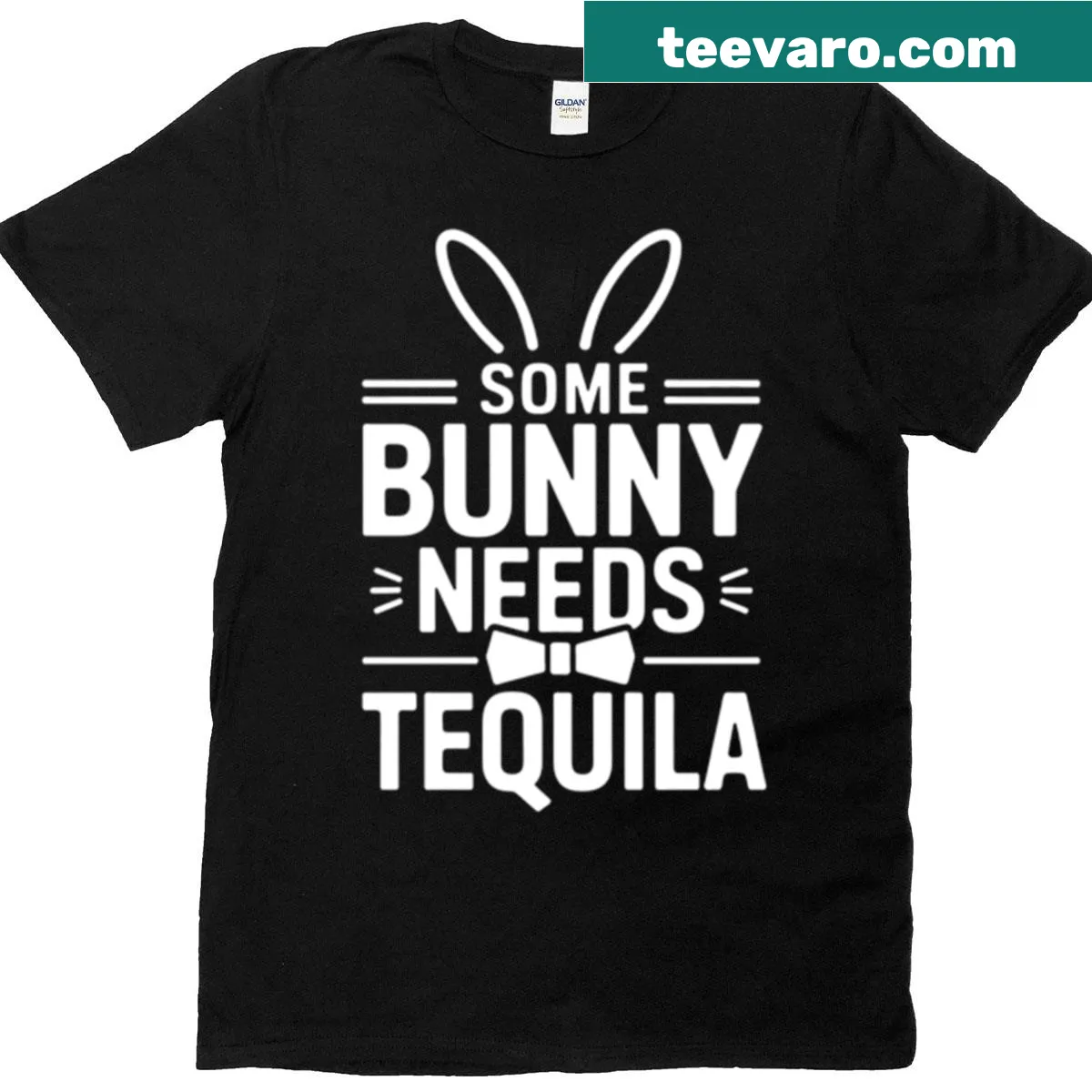 Funny Easter T-shirt with bunny and tequila message — on a men's t-shirt