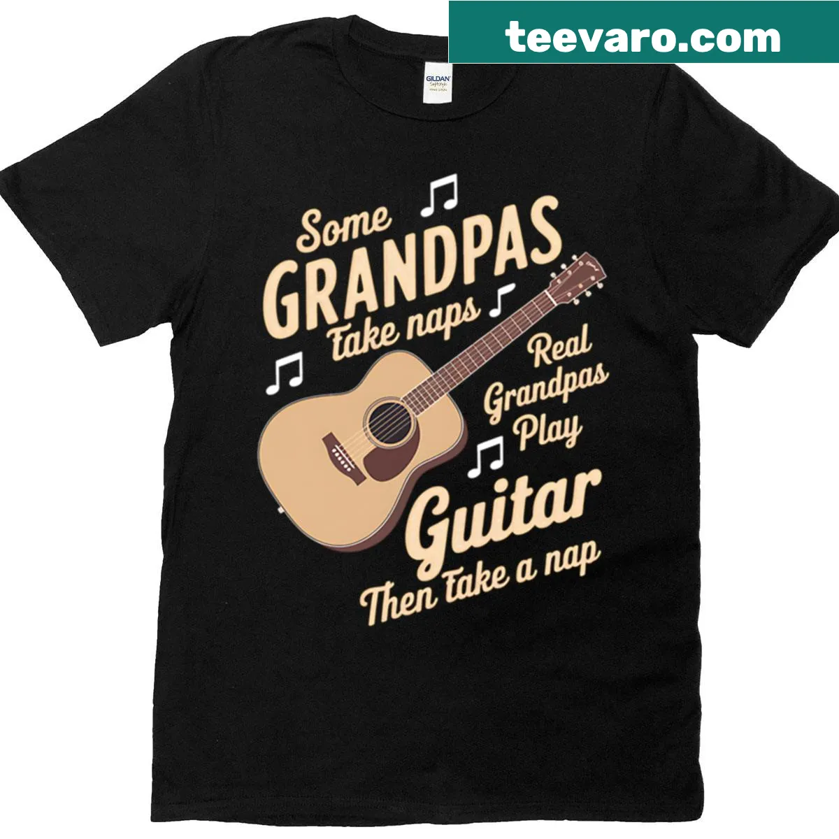 Sentimental t-shirt for grandpas who play guitar — on a men's t-shirt