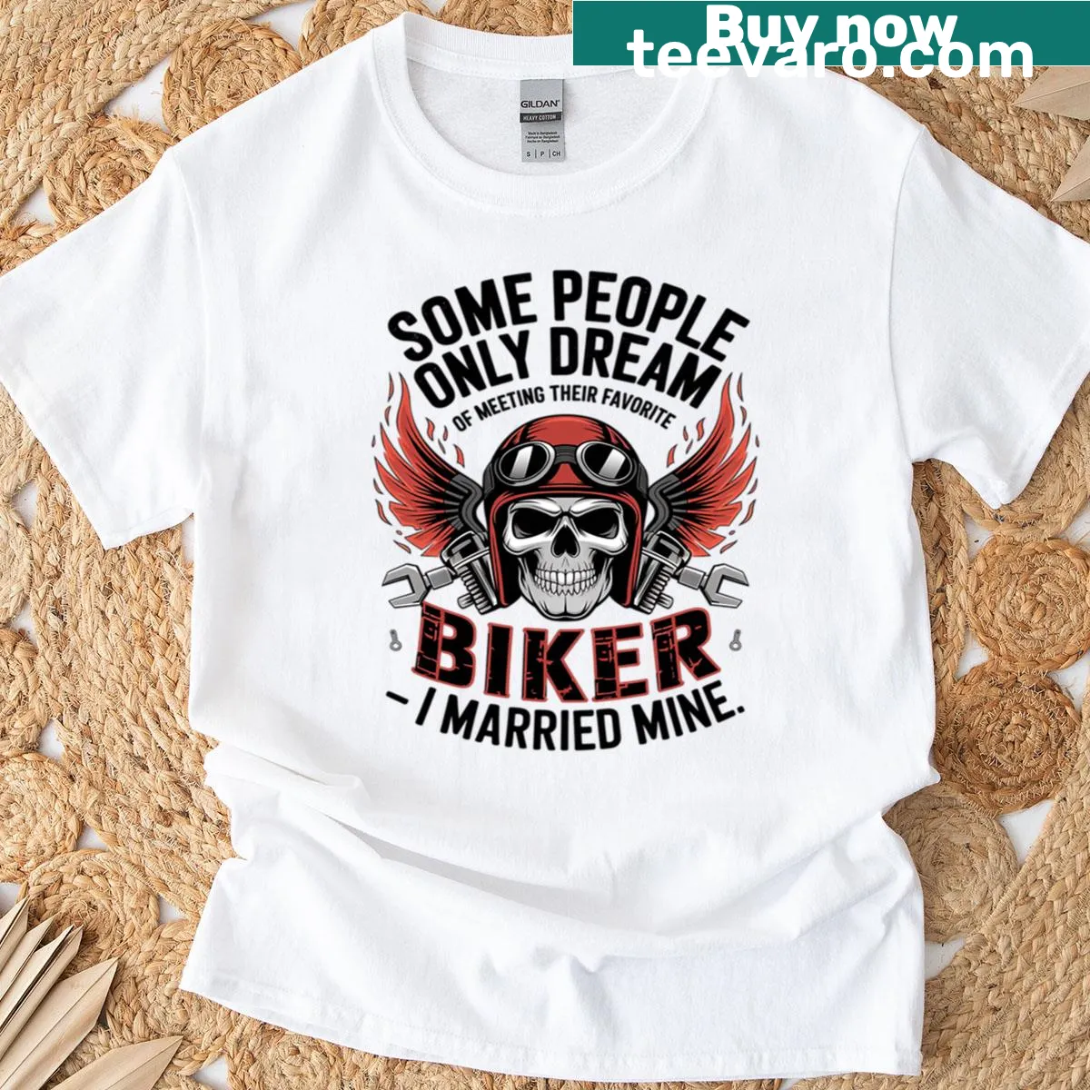 Bold text t-shirt expressing a dream of meeting a favorite biker — on a men's t-shirt