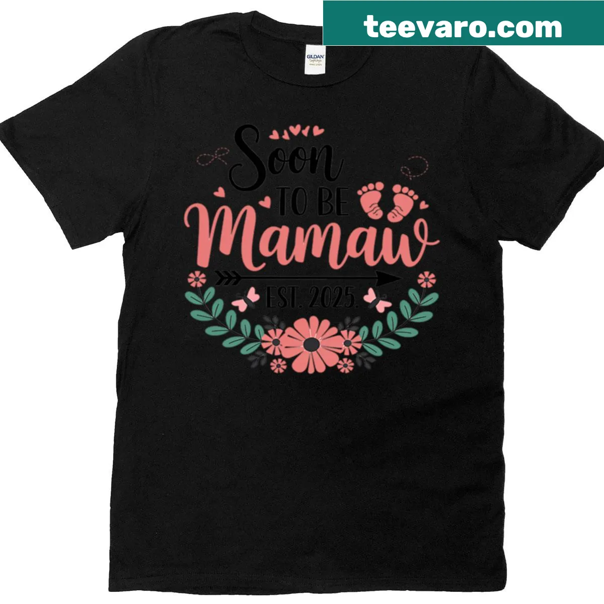 T-shirt announcing 'Soon To Be Mamaw Est 2025' in cute typography — on a men's t-shirt