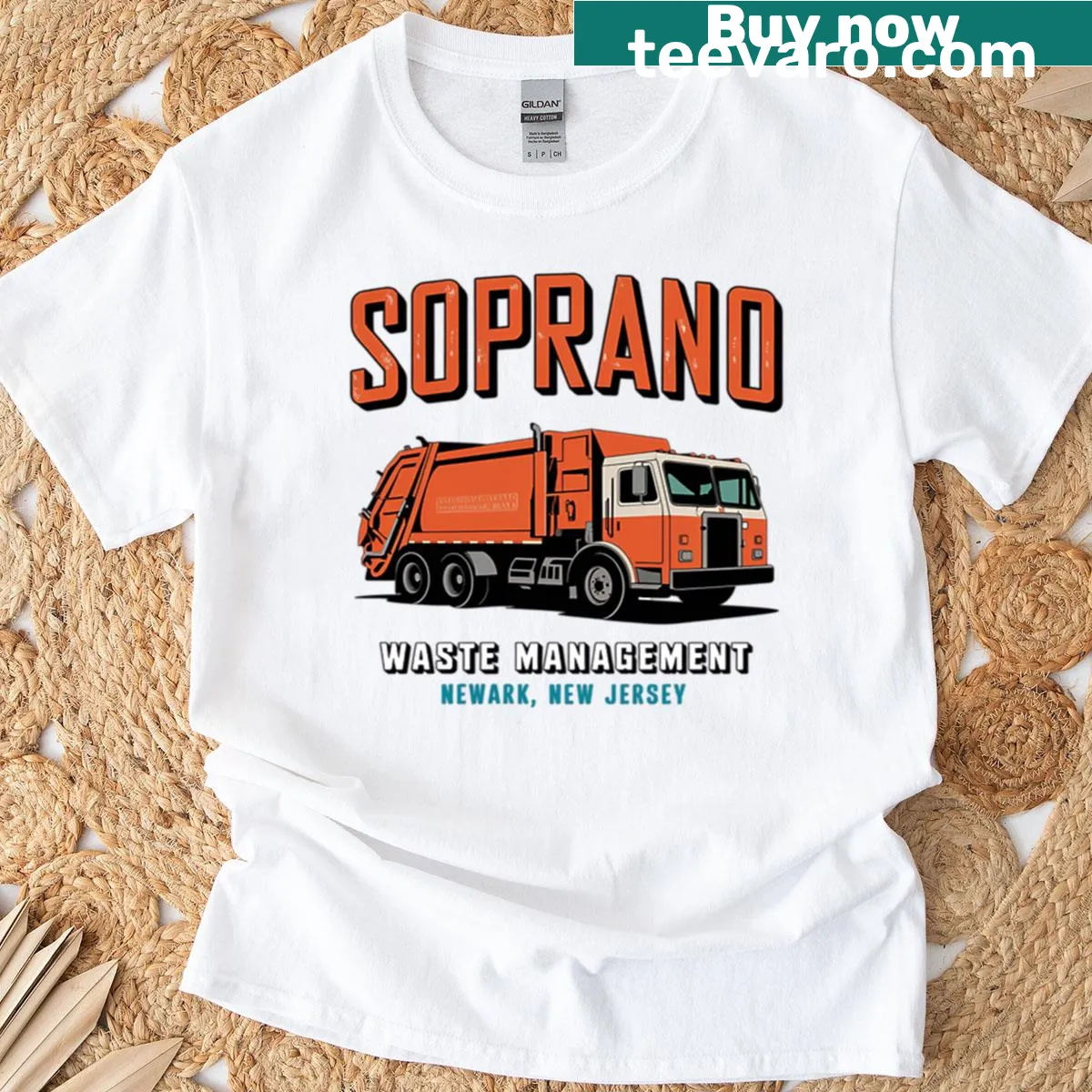 T-shirt with artistic design honoring waste management workers — on a men's t-shirt