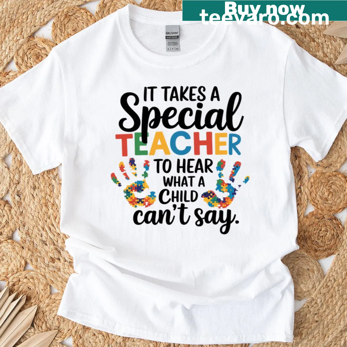 T-shirt promoting autism awareness and honoring teachers — on a men's t-shirt
