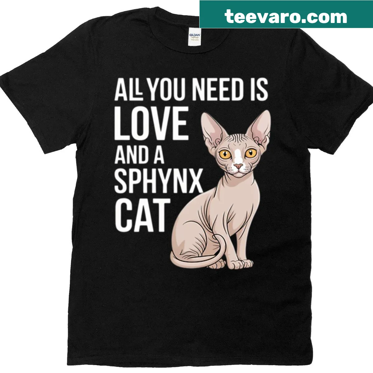 Cute cartoon Sphynx cat t-shirt for men and women — on a men's t-shirt