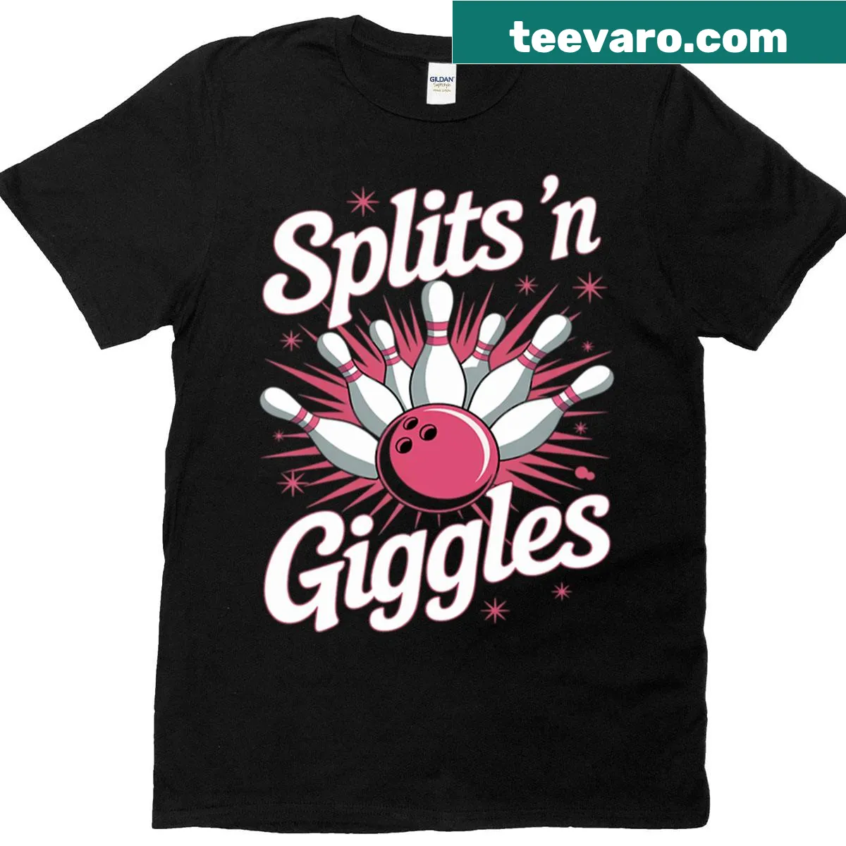 Cute bowling T-shirt with playful bowling pin illustration and text — on a men's t-shirt