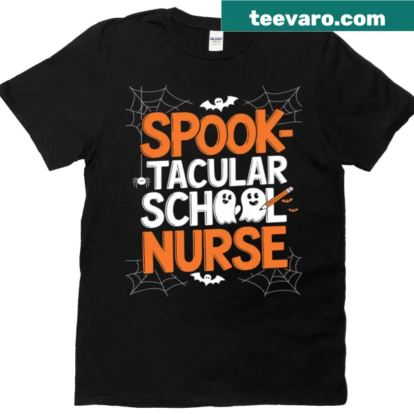 T-shirt for school nurses with a 'Spooktacular School Nurse' graphic