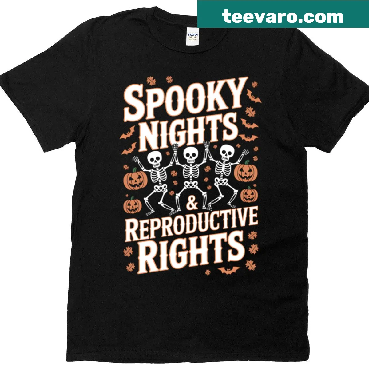T-shirt with a bold phrase about reproductive rights and spooky nights — on a men's t-shirt