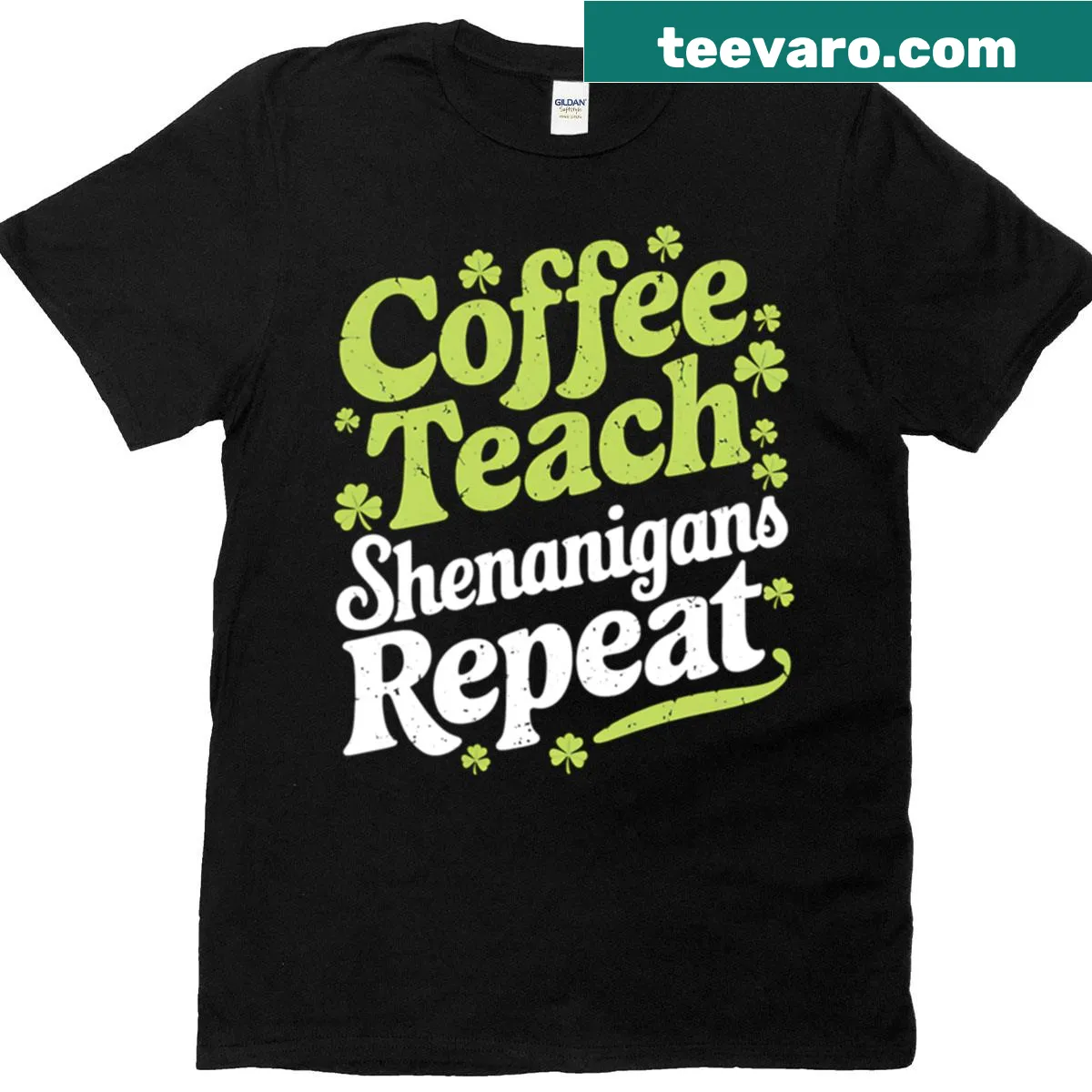 St. Patrick's Day teacher T-shirt with coffee-themed text — on a men's t-shirt