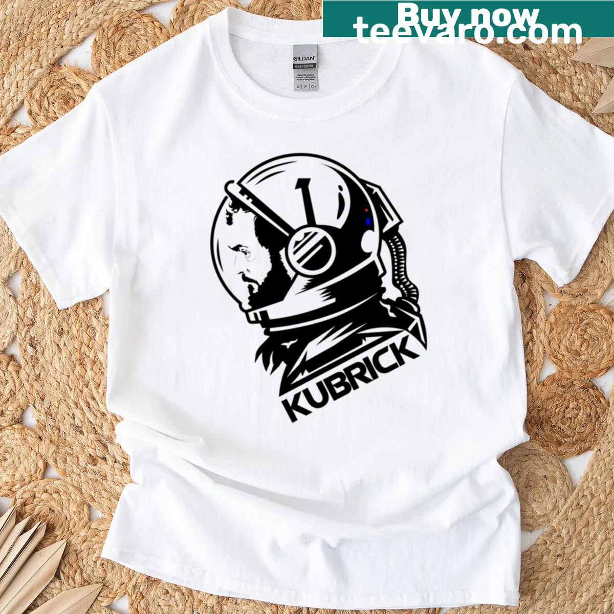 Stanley Kubrick Astronaut t-shirt featuring a stylized astronaut graphic. — on a men's t-shirt