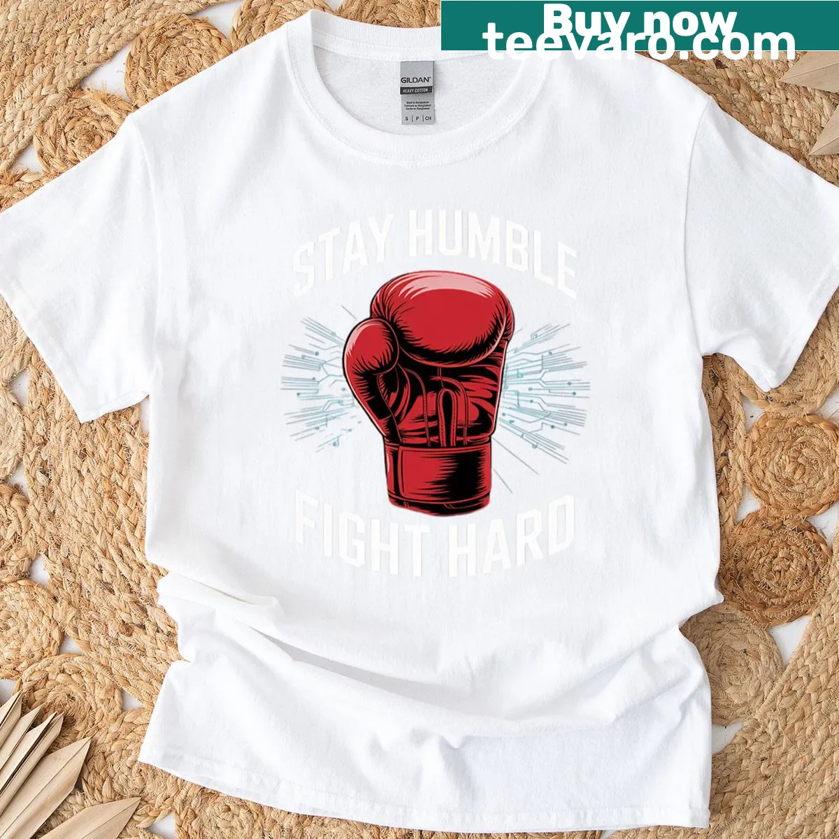Inspirational T-shirt featuring boxing gloves and a motivational message — on a men's t-shirt