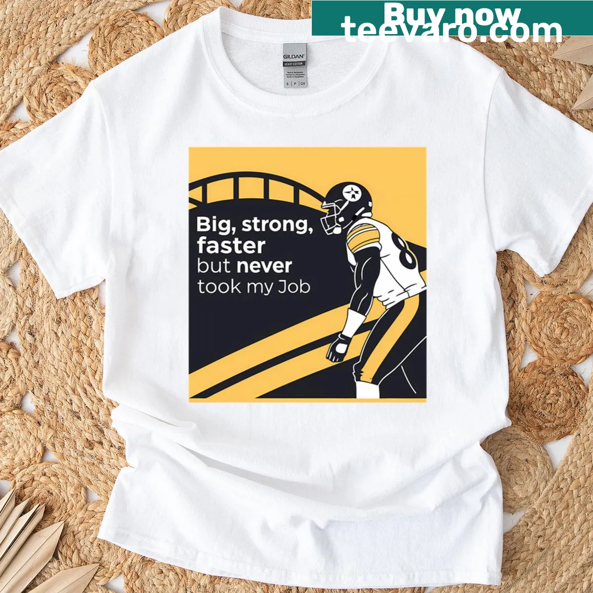 Oversized Steelers Football Player t-shirt with playful graphic design. — on a men's t-shirt
