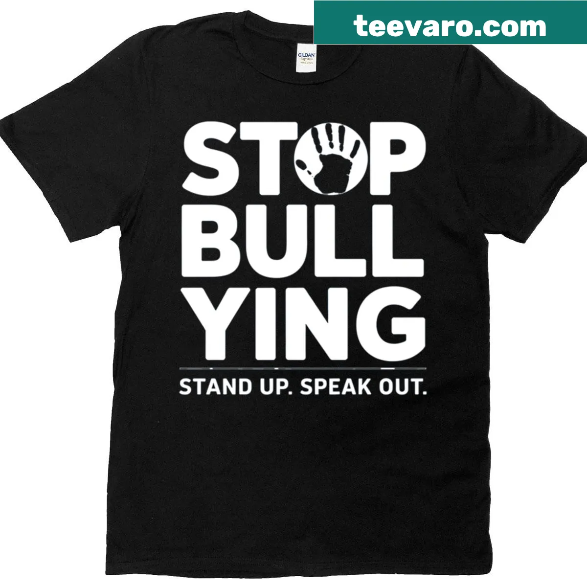 Anti-bullying message in bold text on a t-shirt — on a men's t-shirt