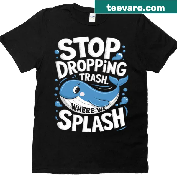 T-shirt promoting ocean conservation with text urging trash responsibility