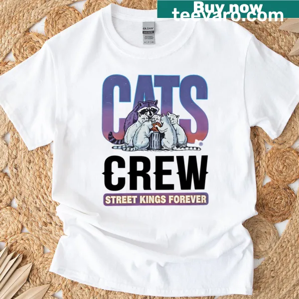 Illustration of street cats and raccoons on a boxy T-shirt