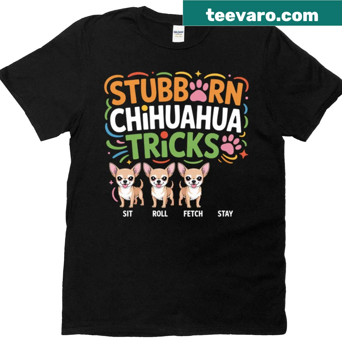Humorous Chihuahua tricks T-shirt design for dog lovers — on a men's t-shirt