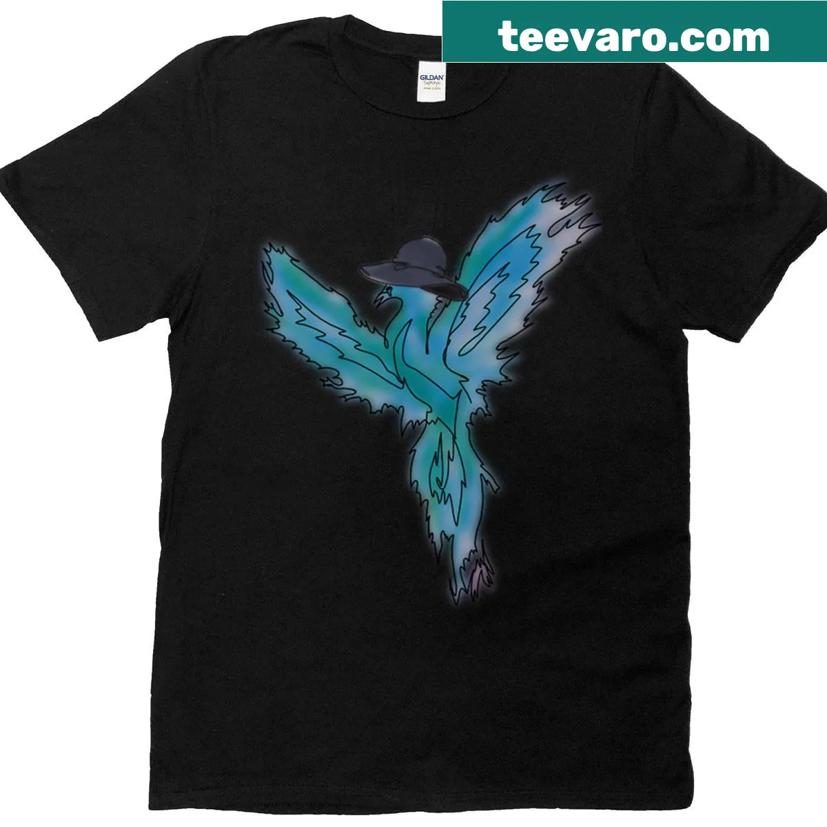 Fantasy phoenix in a sun hat t-shirt — on a men's t-shirt