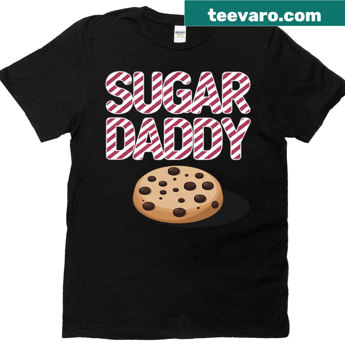 Funny Sugar Daddy t-shirt with cookie and candy cane design — on a men's t-shirt