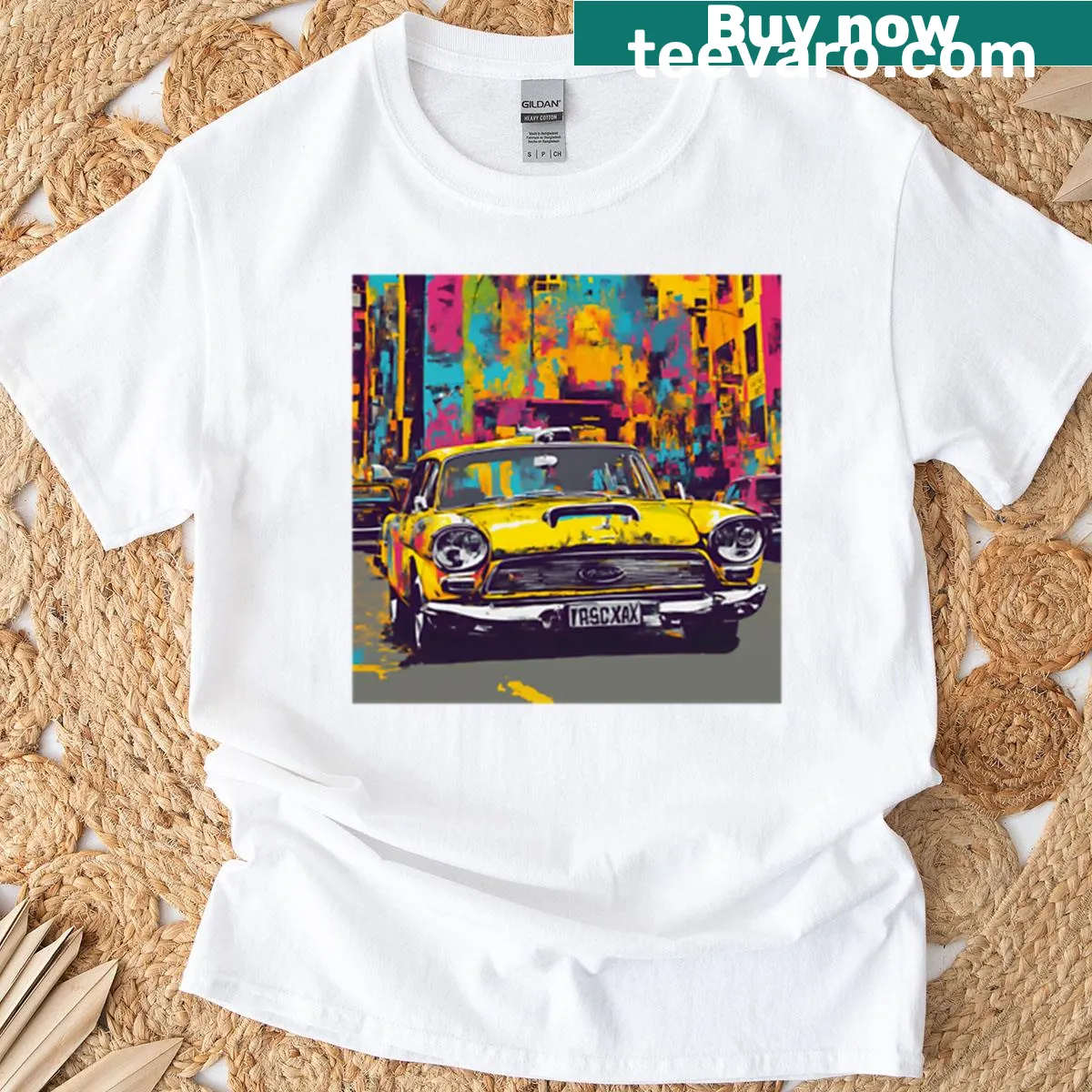 T-shirt with an illustration of a classic taxi cab — on a men's t-shirt