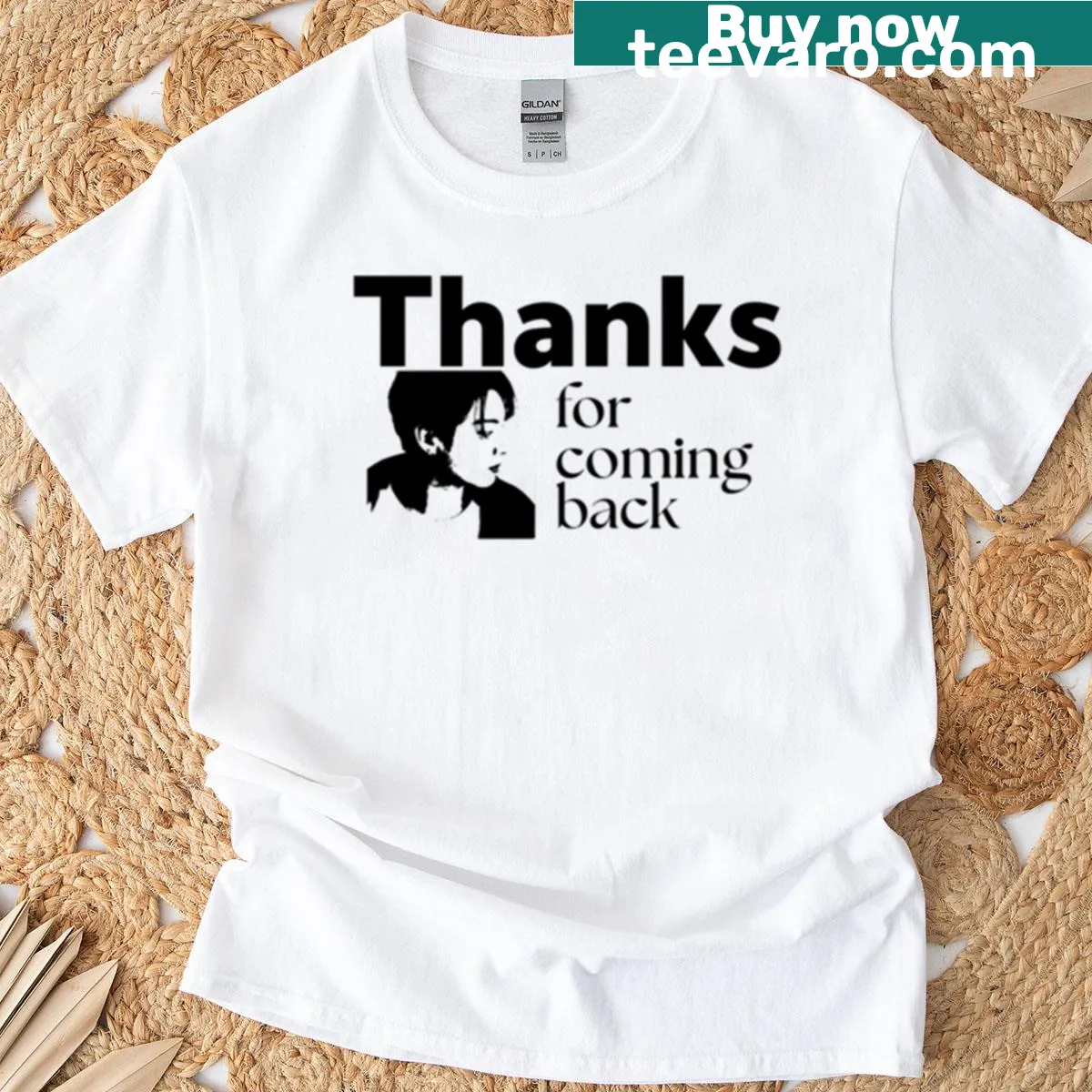 Illustrative T-shirt honoring Jungkook with a nostalgia theme — on a men's t-shirt