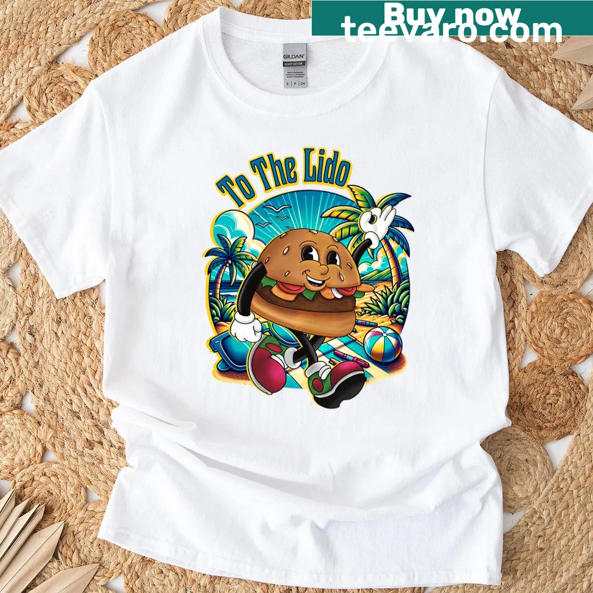 T-shirt featuring a graphic design related to beach life — on a men's t-shirt