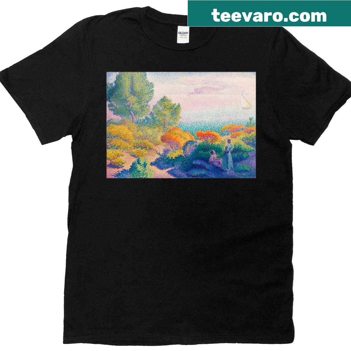 T-shirt featuring the Mediterranean landscape painting by Henri-Edmond Cross — on a men's t-shirt