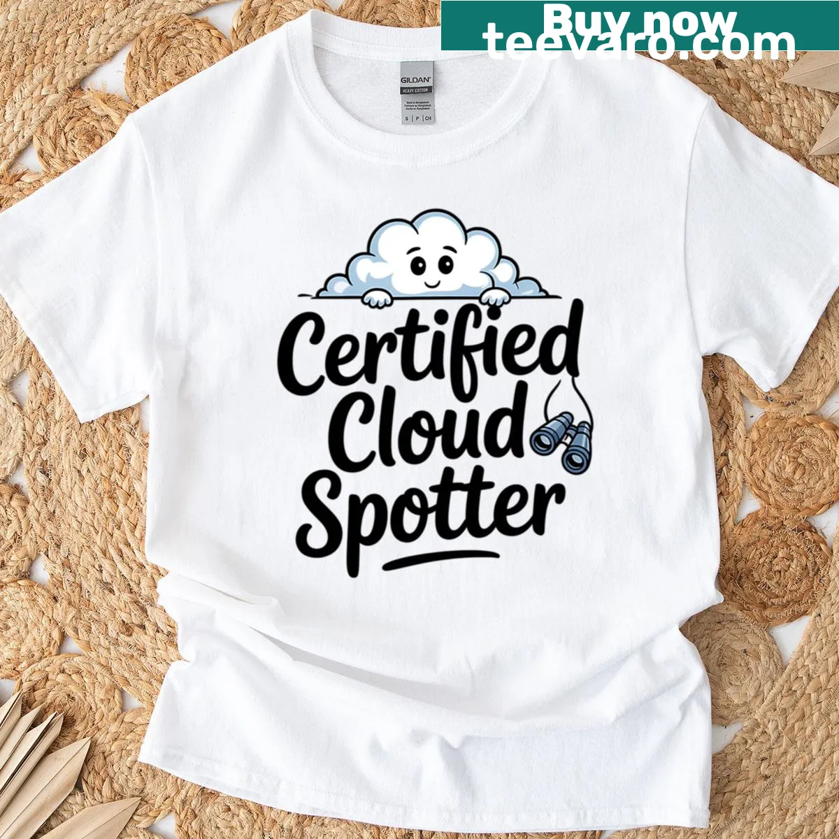 Graphic t-shirt featuring cloud illustrations — on a men's t-shirt