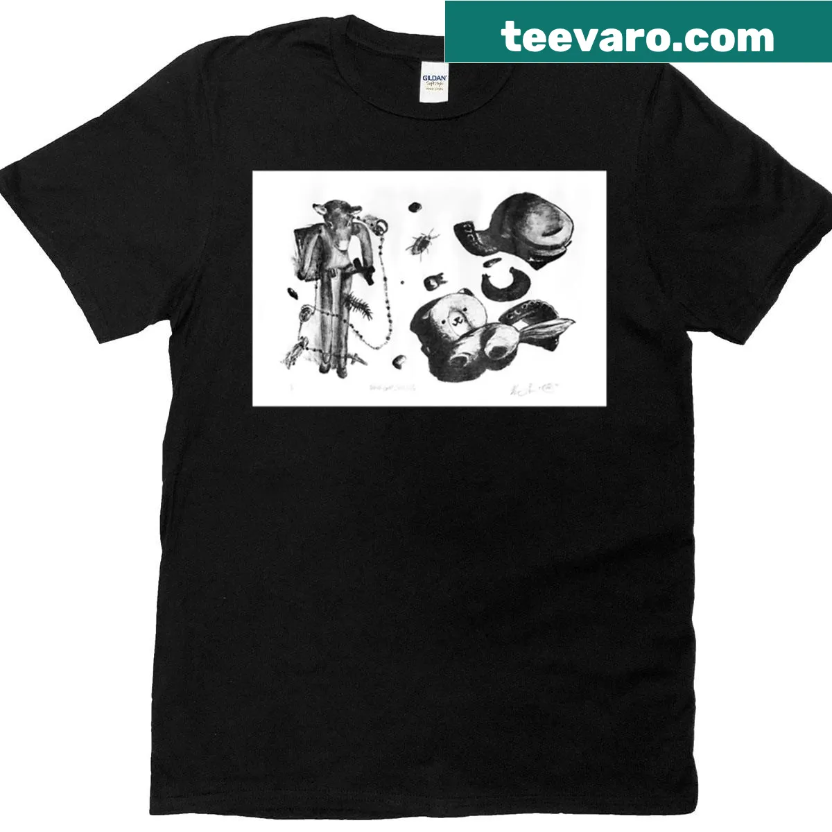 Whimsical 'Weird Girl' hand-lettered t-shirt with playful illustrations — on a men's t-shirt
