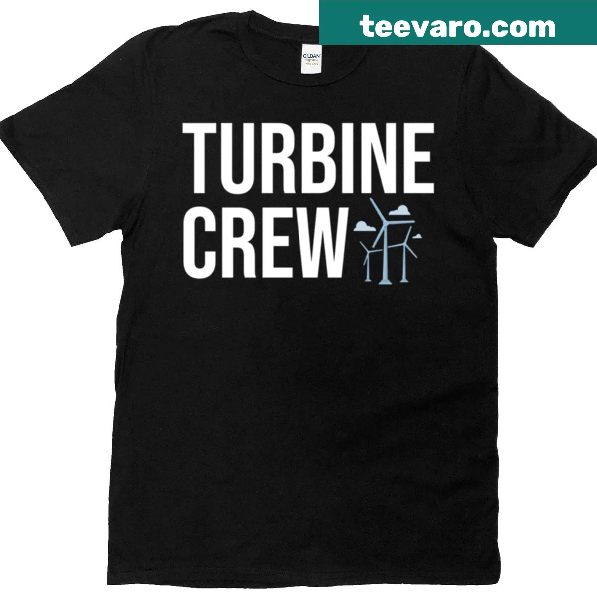 T-shirt celebrating wind turbine crew and renewable energy. — on a men's t-shirt