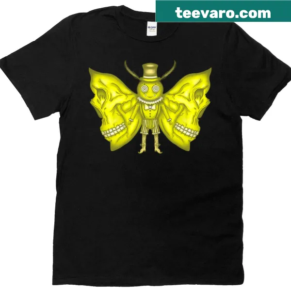 Skull moth illustration on a T-shirt with a circus theme