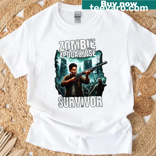 Graphic shirt depicting a zombie apocalypse theme