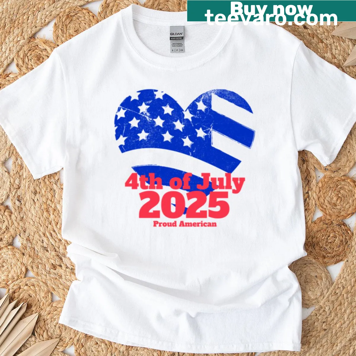 4th Of July Proud American T-shirt with heart graphic — on a men's t-shirt